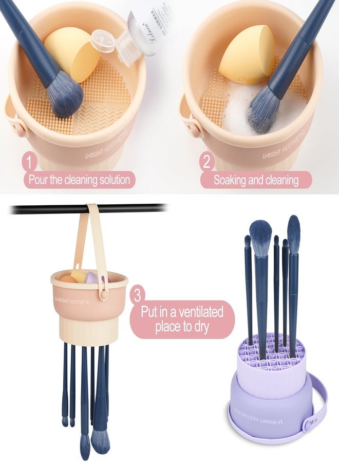 Ranphykx Makeup Brush Cleaner Mat 3 in 1 Silicone Makeup Brush Cleaner Bowl Cosmetic Brushes Cleaning Tool Makeup Cleaner for Brushes (Purple) - Image 2